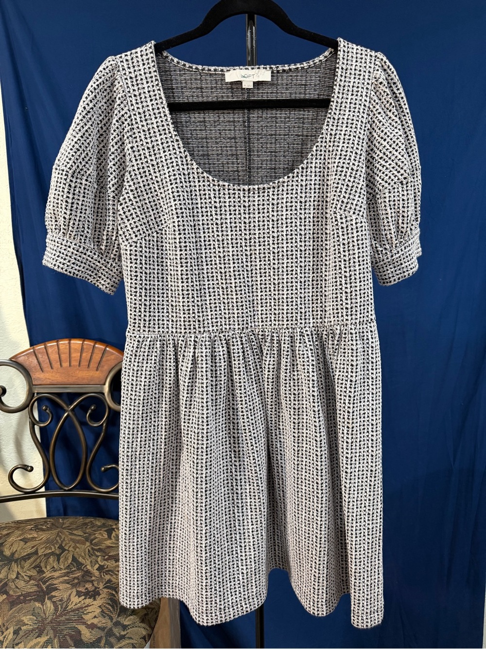 LOFT - Black and White Textured Scoop Neck Dress